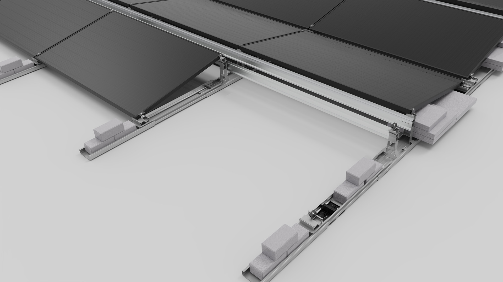PV Montagesystem auf Flachdach in Ost-West-Ausrichtung novotegra