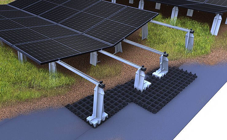 Photovoltaik-Befestigung auf Gründach in Schmetterlingsförmiger Ausrichtung