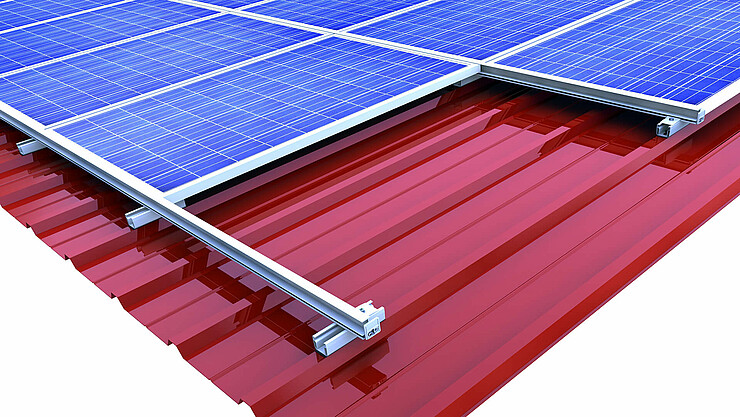 Insertion system with short rail for trapezoidal metal roofs